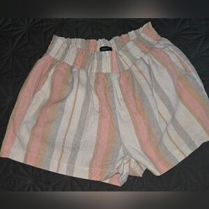 Forever 21 High Waist Striped Shorts - Pink, Gray, Tan